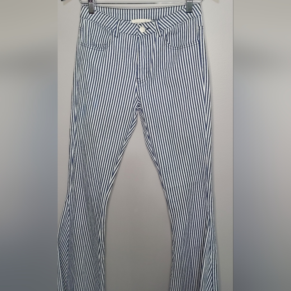 Saints & Hearts Striped Bell Bottom Jeans S Western Flare Festival Boho - Picture 4 of 7